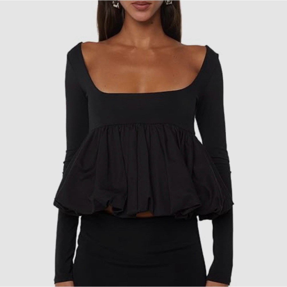 The Line by K Elegant Black Peplum Blouse